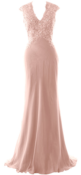 MACloth Women Mother of Bride Dresses Mermaid V Neck Lace Evening Formal Gown