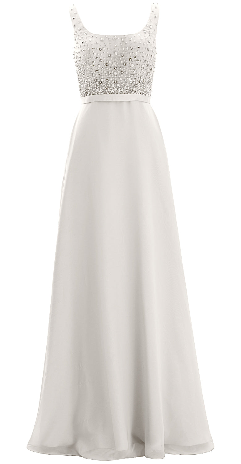 MACloth Women Straps Scoop Neck Beaded Formal Evening Gown 2019 Long Prom Dress