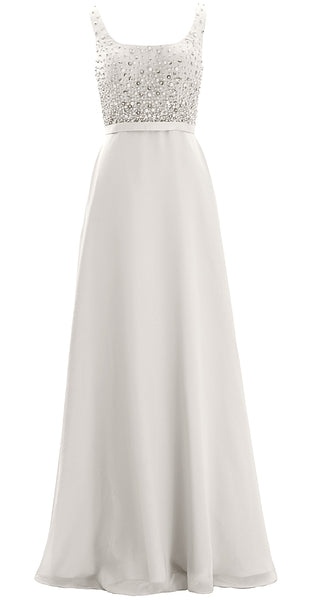 MACloth Women Straps Scoop Neck Beaded Formal Evening Gown 2019 Long Prom Dress