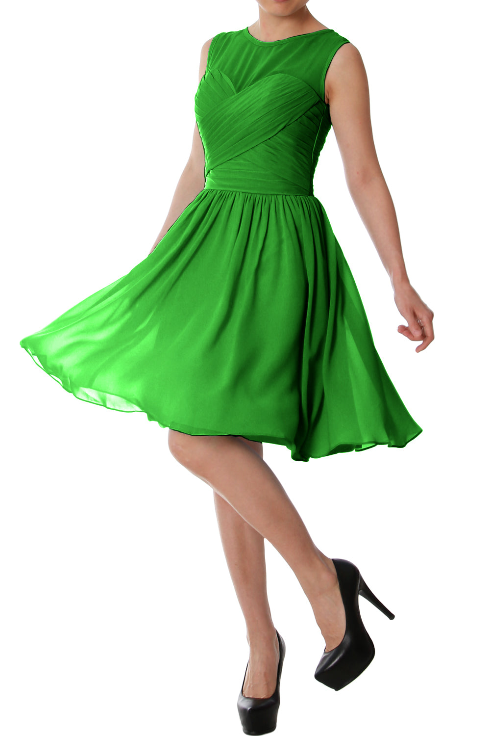 Vestido de dama de honor corto con cuello redondo elegante de MACloth, vestido formal de gasa para fiesta de boda