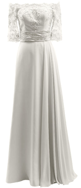 MACloth Women Mother of Bride Dresses Off Shoulder Lace Long Formal Evening Gown