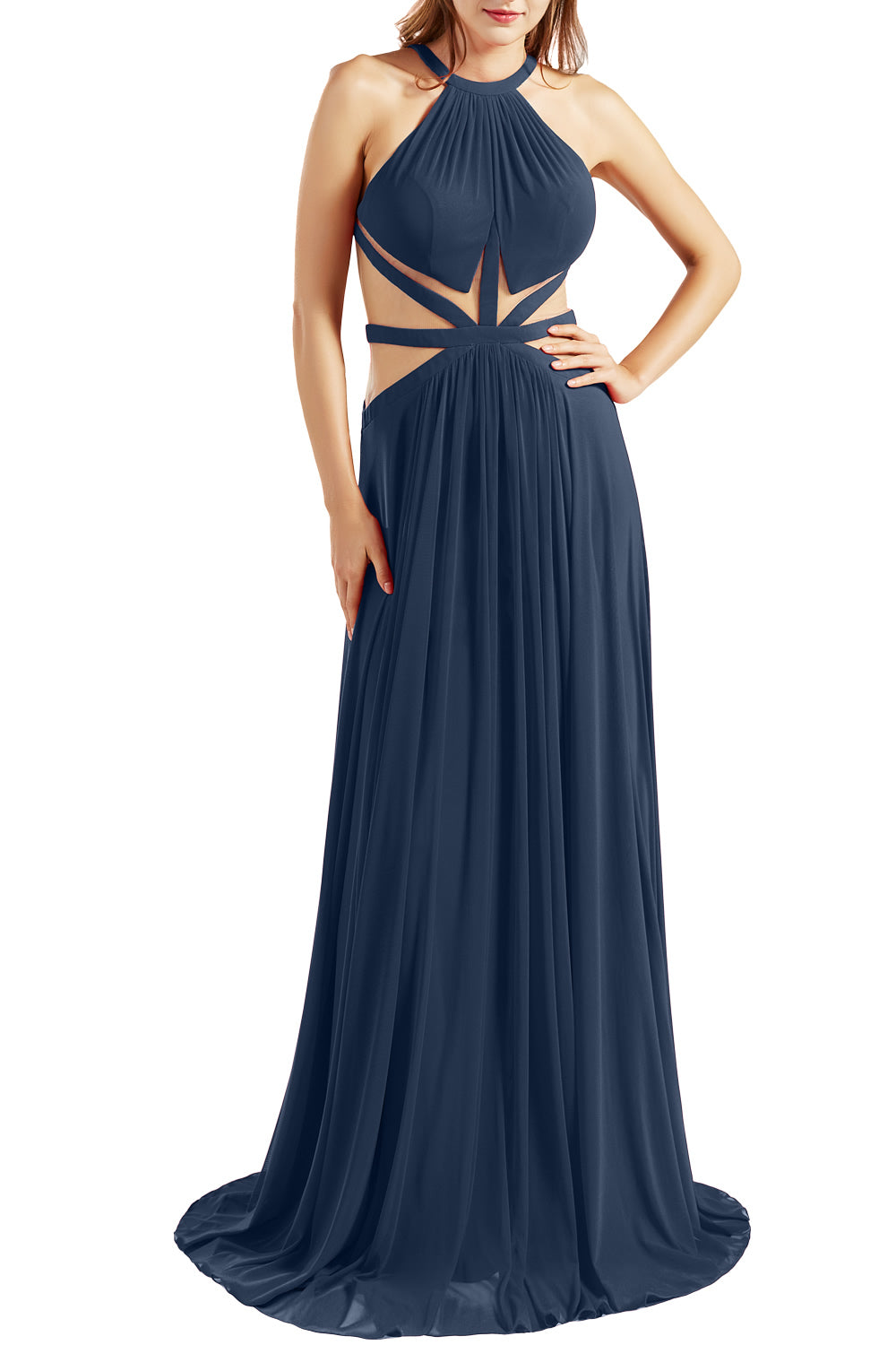 MACloth Damen Neckholder-Ballkleid mit Ausschnitt, formelles Abendkleid für Hochzeit, Party, Ballkleid
