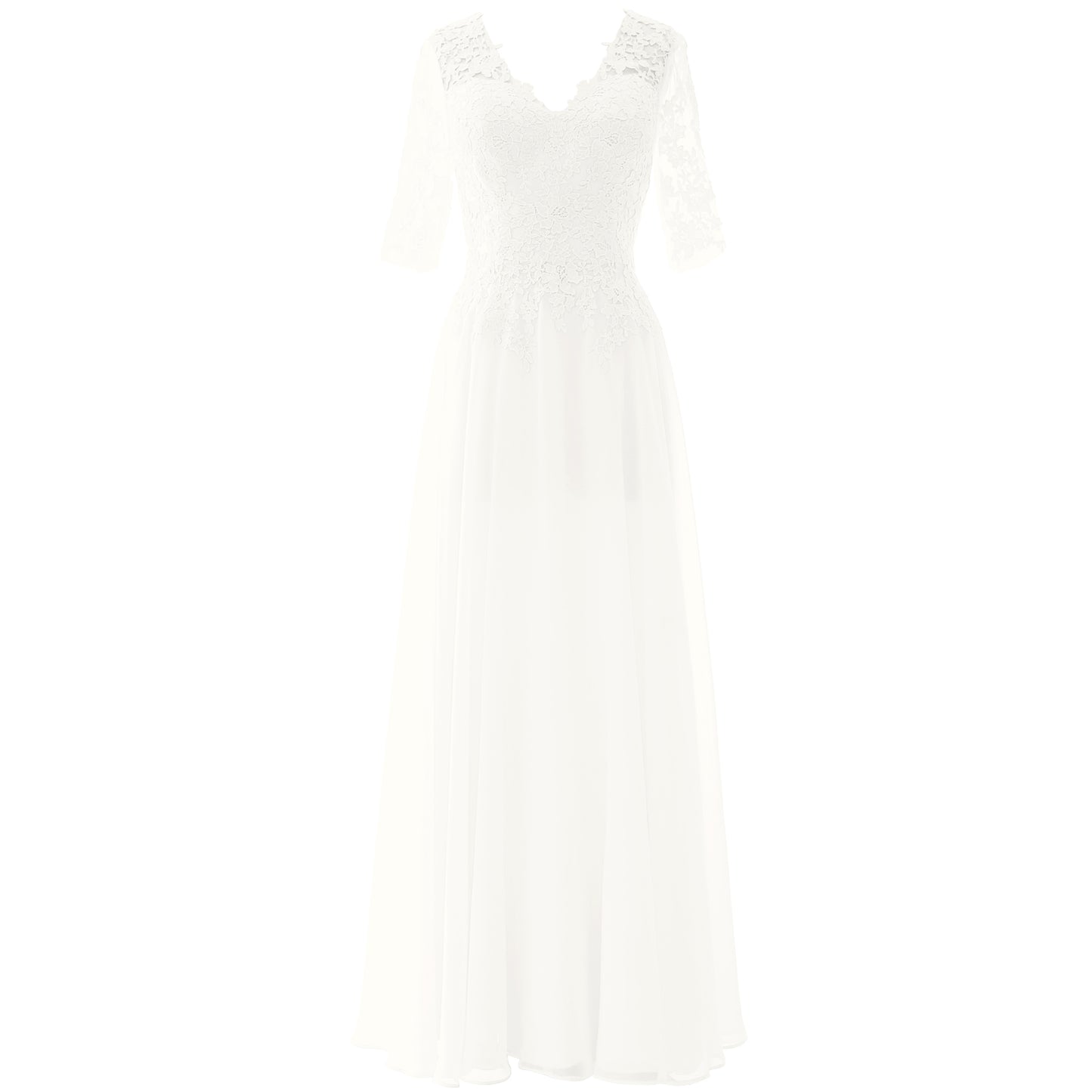 MACloth Vestido largo maxi para madre de la novia, manga corta, encaje, escote en V, vestido de noche