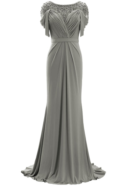 MACloth Women Mother of the Bride Dress Short Sleeves Jersey Formal Evening Gown