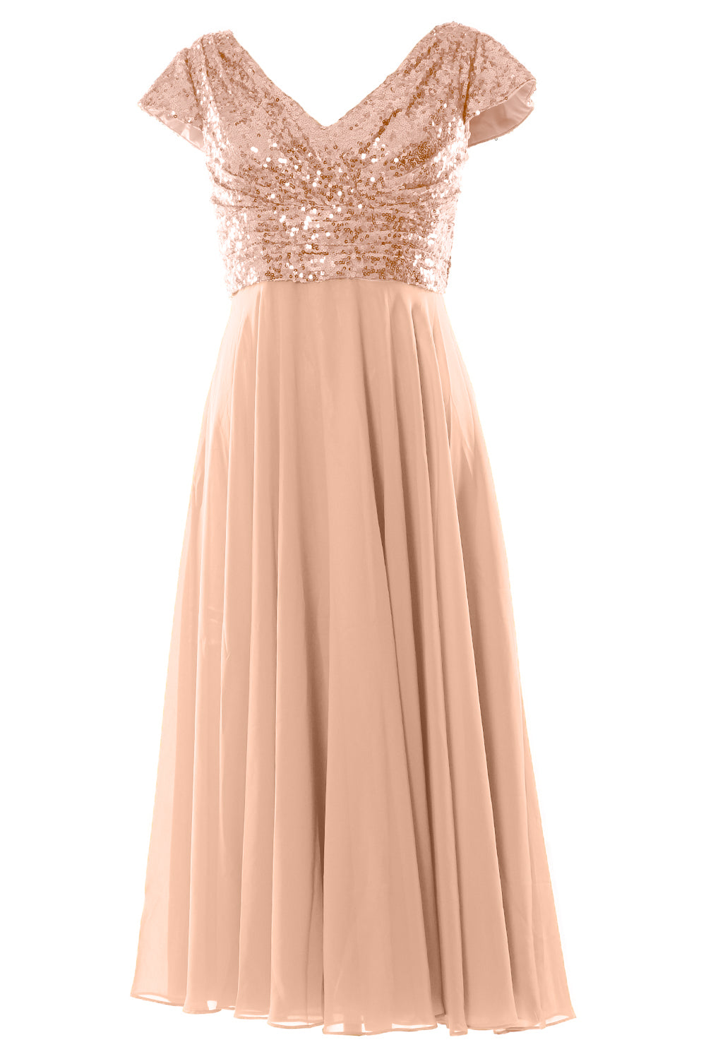 MACloth Damen Kleider für die Brautmutter, wadenlang, Pailletten, Flügelärmel, Brautjungfer