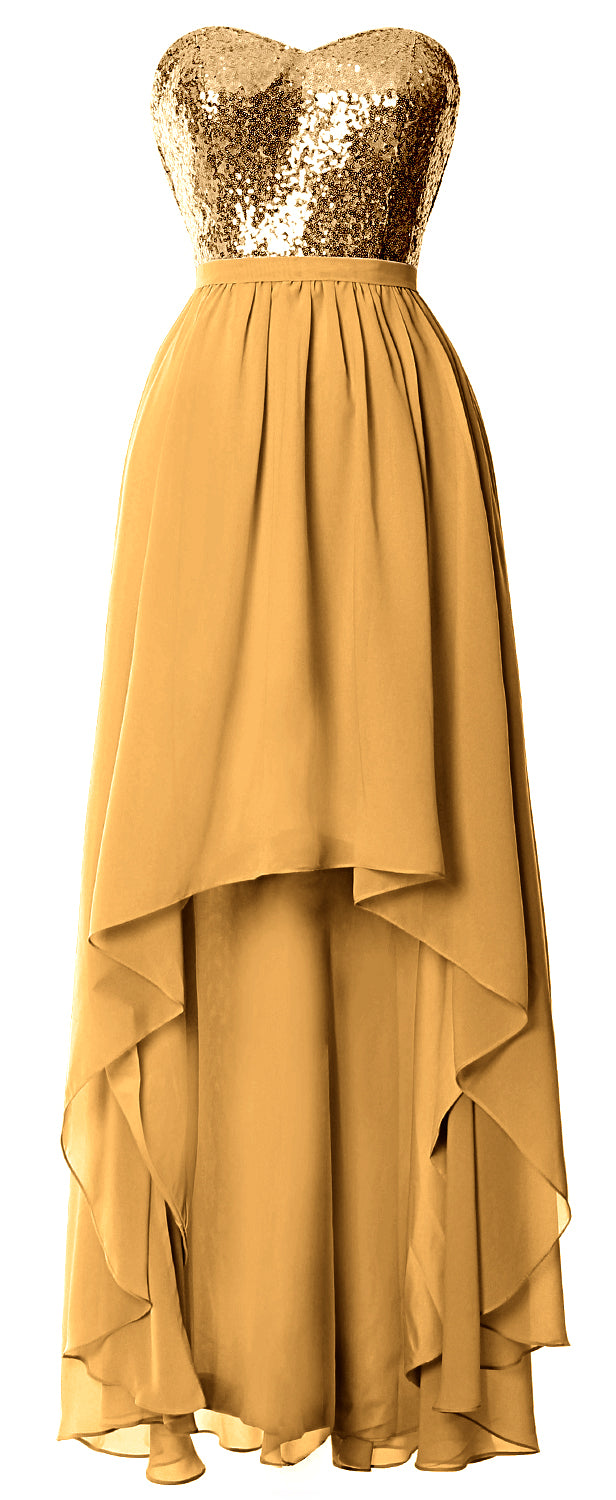 MACloth High Low Brautjungfernkleider Sweetheart Pailletten Hochzeitsfeierkleid