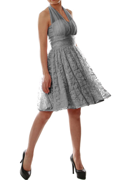 MACloth Women Halter Short Lace Little Black Dress Wedding Party Bridesmaid