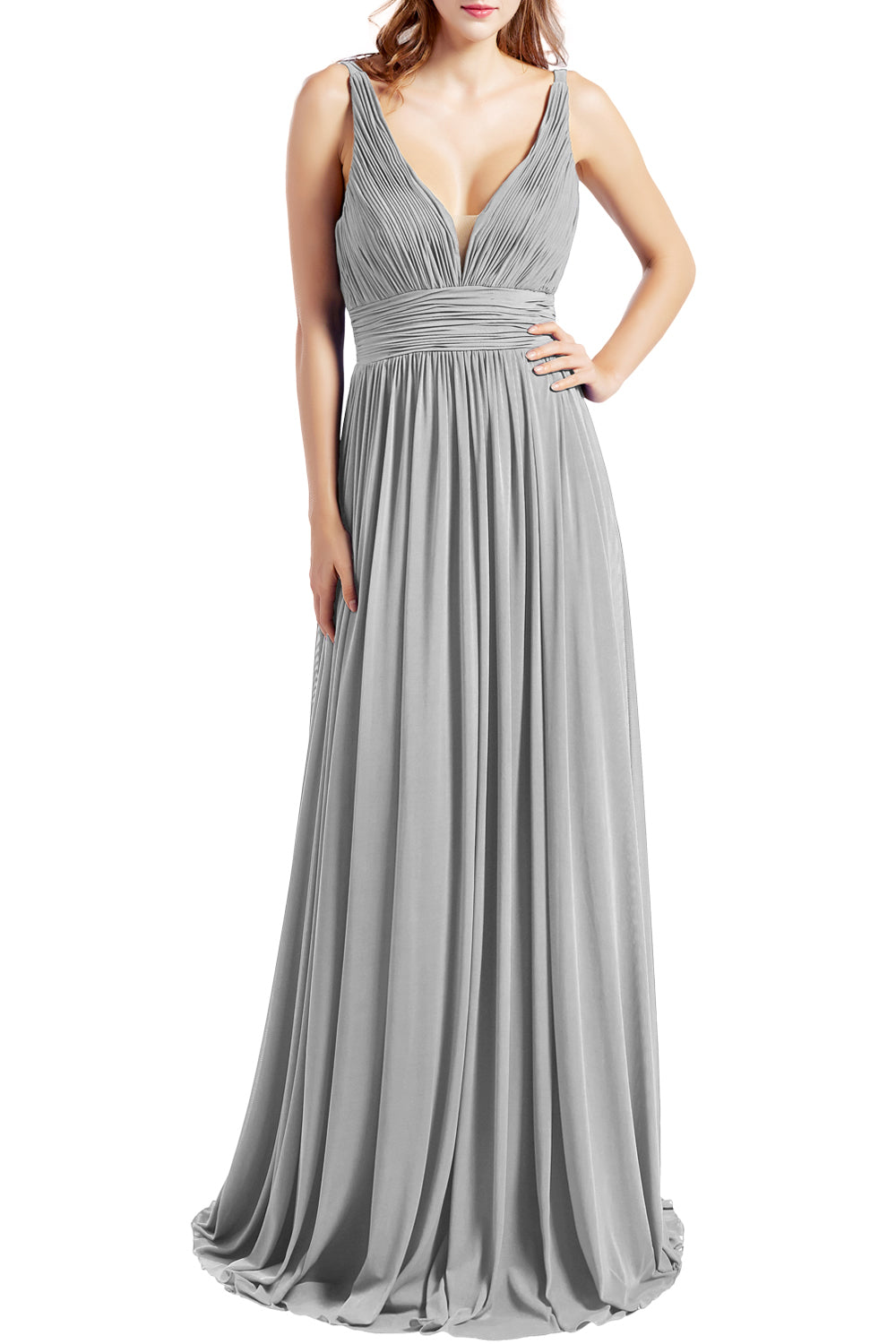 MACloth Women Sleeveless V Neck Bridesmaid Dresses Beach Wedding