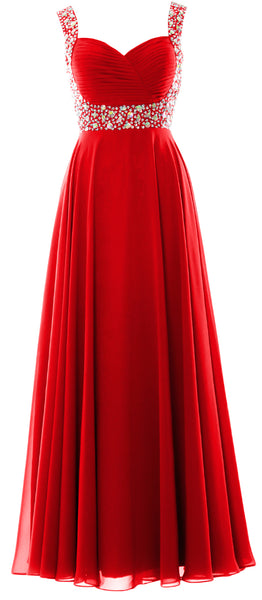 MACloth Women Straps Crystal Chiffon Long Prom Wedding Party Dress Evening Gown