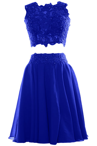 MACloth Women Two Piece Lace Chiffon Short Prom Dress Cocktail Party Formal Gown
