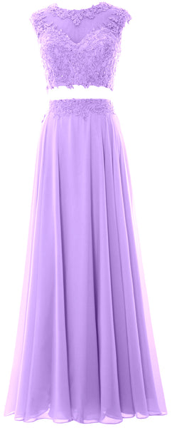 MACloth Women 2 Piece Long Prom Dress Lace Chiffon Formal Party Evening Gown