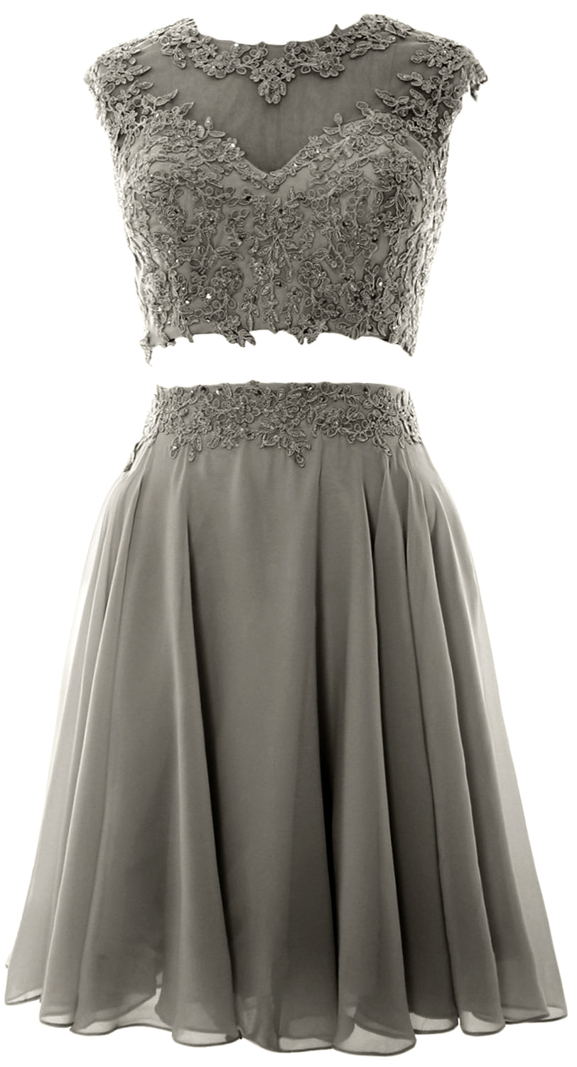 Vestido de fiesta de boda de encaje de 2 piezas estilo vintage para mujer de MACloth