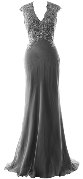 MACloth Women Mother of Bride Dresses Mermaid V Neck Lace Evening Formal Gown