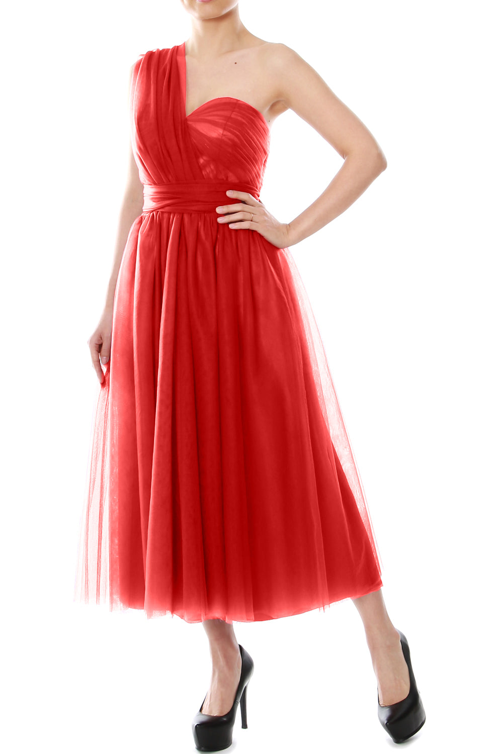 MACloth Midi Convertible Vestidos de dama de honor Vestido de fiesta de boda de tul