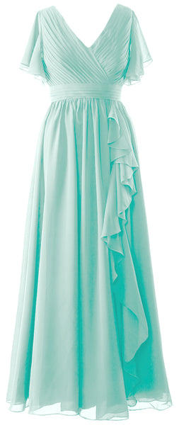 MACloth Mother of the Bride Dresses with Sleeves V Neck Long Wedding Formal Gown