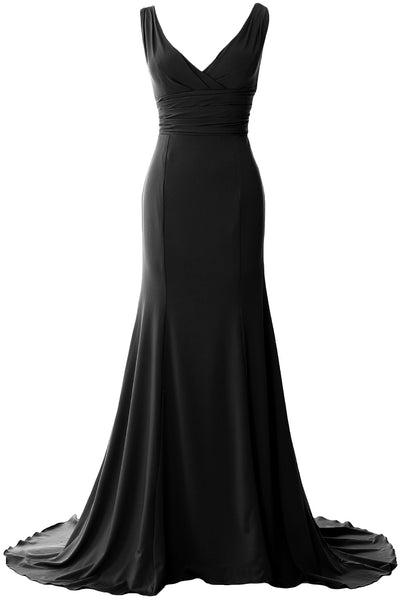 MACloth Long Mermaid Jersey Prom Dresses V-Neck Sleeveless Evening Party Gown