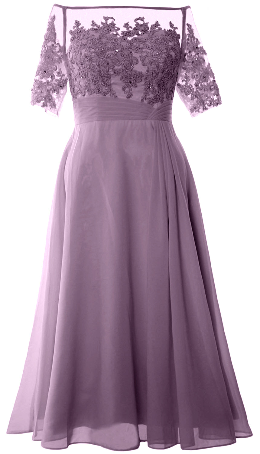 MACloth Mother of Bride Dresses Half Sleeves Midi Off Shoulder Semi Fo MACloth Mother of Bride Dresses Half Sleeves Midi Off Shoulder Semi Fo