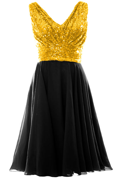 MACloth Women V Neck Sequin Short Wedding Bridesmaid Dresses Mother of Bride