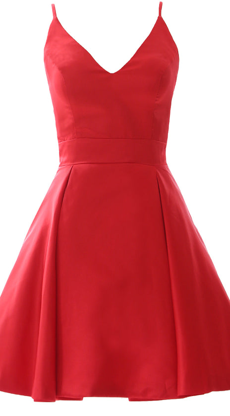 MACloth Mini Prom Homecoming Dresses V Neck Satin Wedding Guest Formal Gown