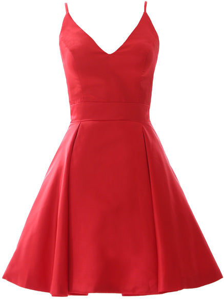 MACloth Mini Prom Homecoming Dresses V Neck Satin Wedding Guest Formal Gown