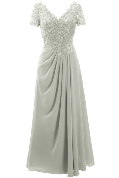 MACloth Women Mother of the Bride Dresses Short Sleeve Lace Wedding Evening Gown