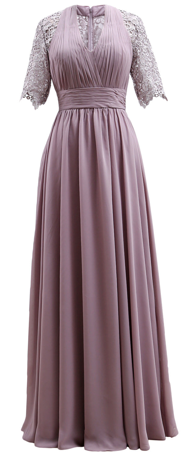 MACloth Vestidos largos para madre de la novia, mangas cortas, escote en V, vestido formal de noche