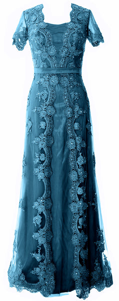 MACloth Women Mother of the Bride Dresses Short Sleeves Lace Formal Evening Gown