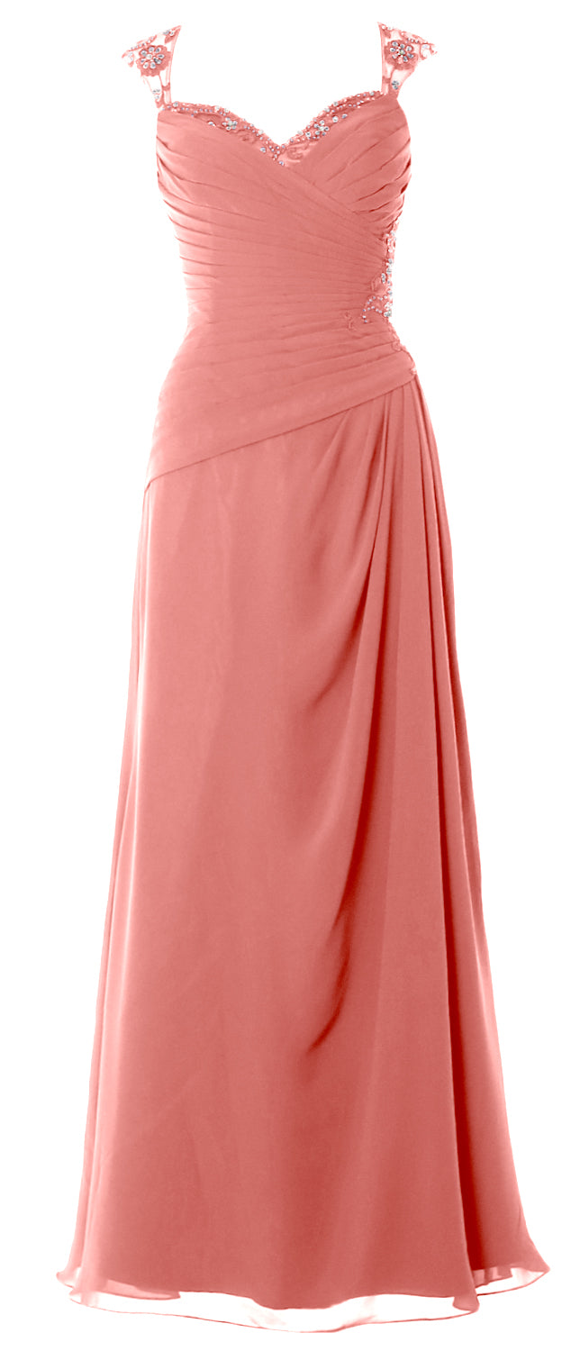 MACloth Women Cap Sleeves Long Mother of Bride Dress Open Back Party Formal Gown