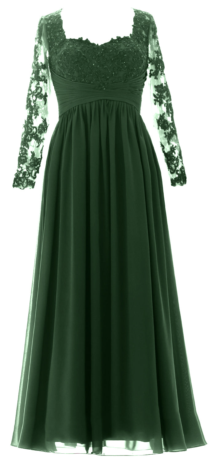 MACloth Damen Kleider für die Brautmutter, Spitze, formelles Abendkleid mit Ärmeln