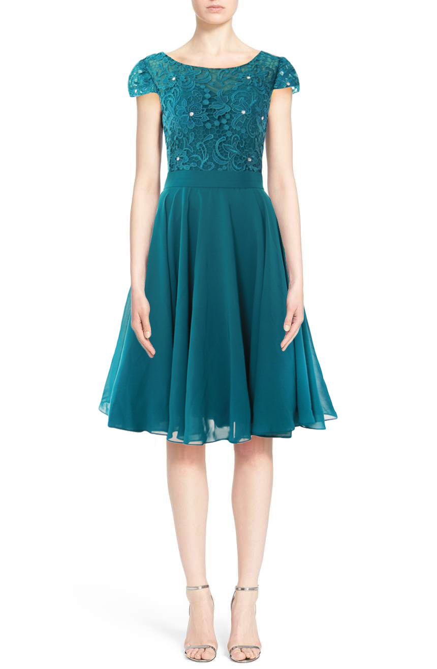 MACloth Women Short Cap Sleeve Lace Wedding Bridesmaid Mother Dresses Homecoming