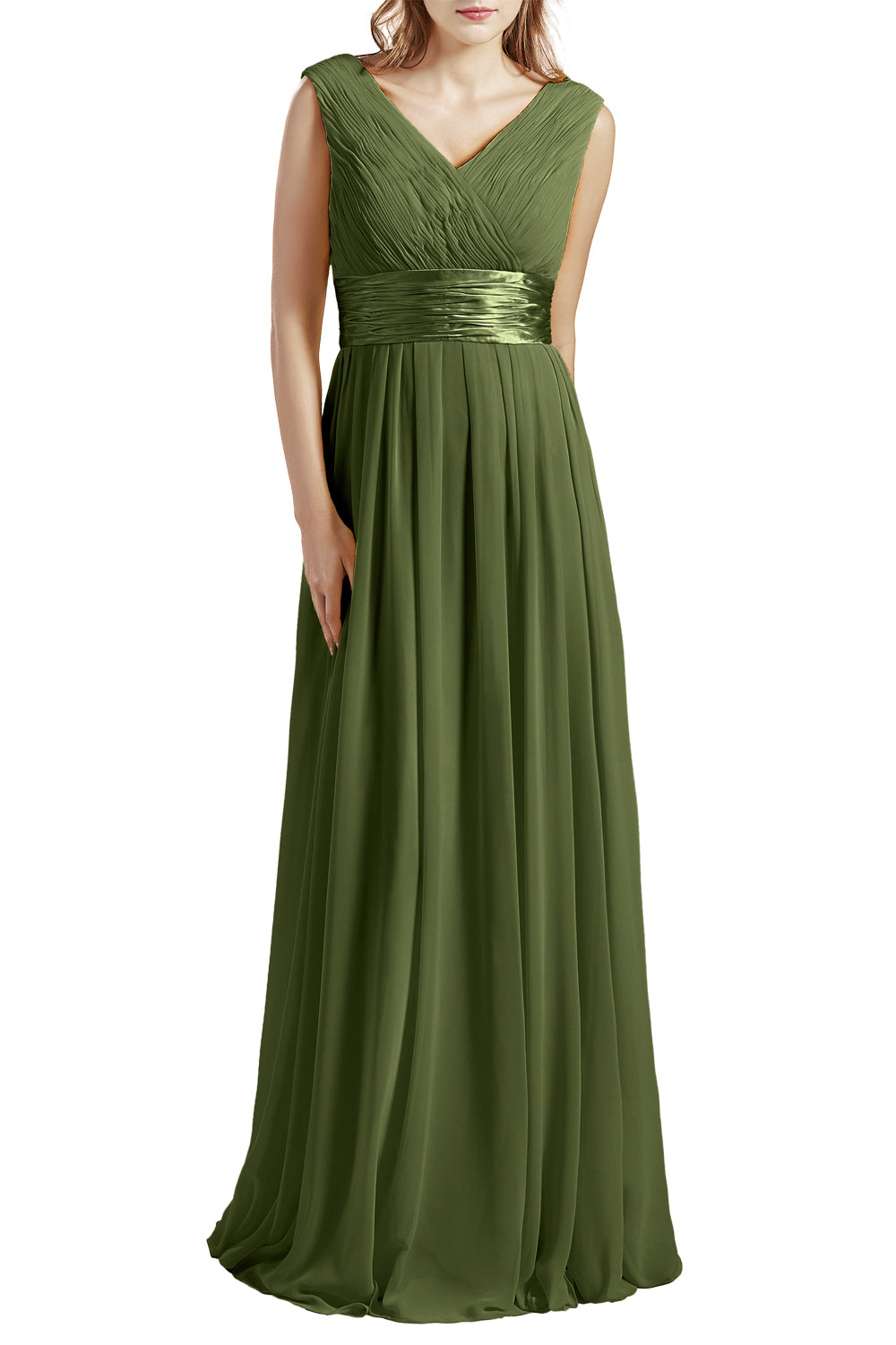 MACloth Damen Langes V-Ausschnitt Chiffon Brautjungfernkleid mit Rüschen BD