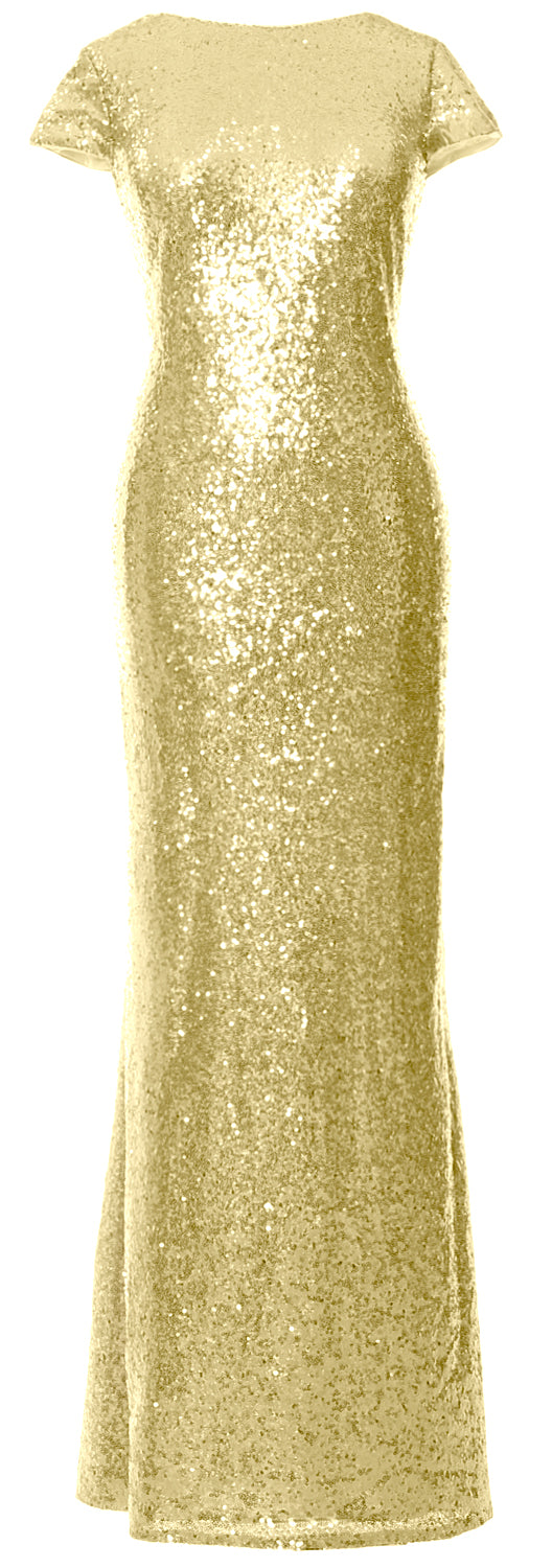 MACloth Damen Maxi-Kleid mit Pailletten für Brautjungfern, Flügelärmel, Hochzeit, offener Rücken