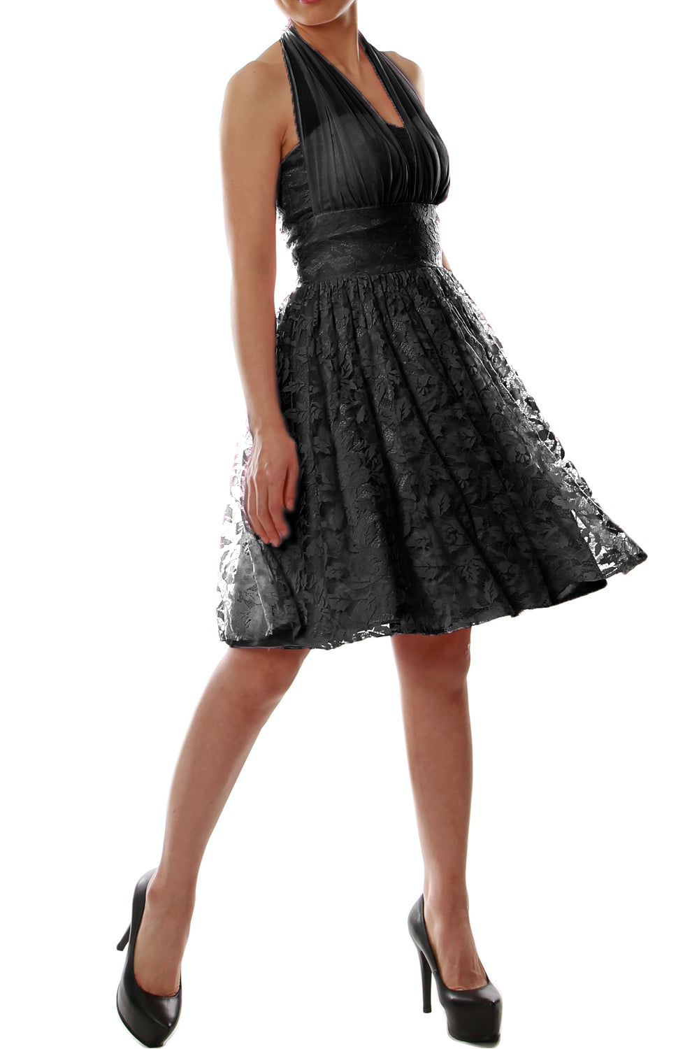 MACloth Damen Neckholder-Kleid, kurz, Spitze, kleines schwarzes Kleid, für Hochzeit, Party, Brautjungfer