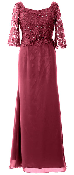 MACloth Women Mother of Bride Dresses Half Sleeves Lace Formal Evening Gown