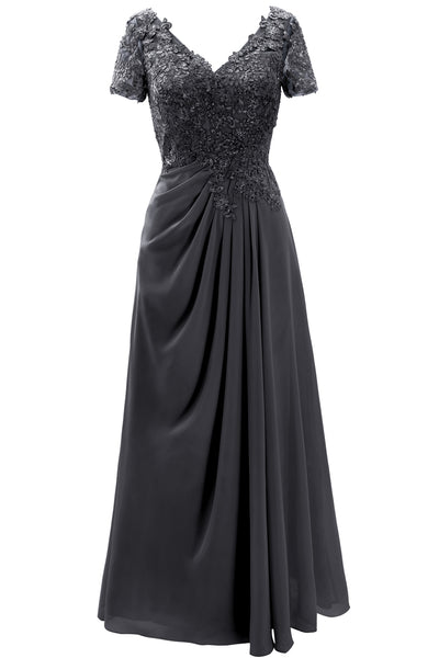 MACloth Women Mother of the Bride Dresses Short Sleeve Lace Wedding Evening Gown