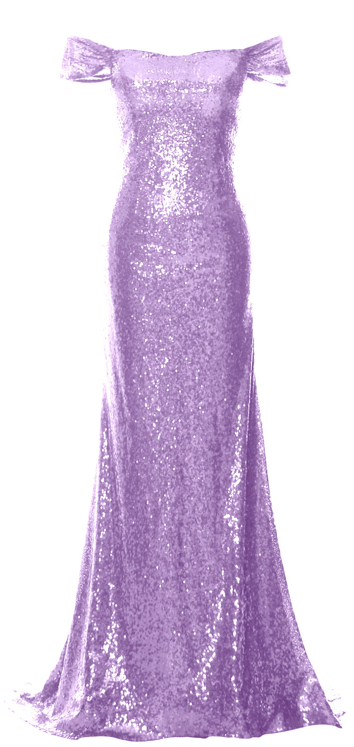 MACloth Damen Schulterfreies Ballkleid Meerjungfrau Pailletten Langes formelles Abendkleid