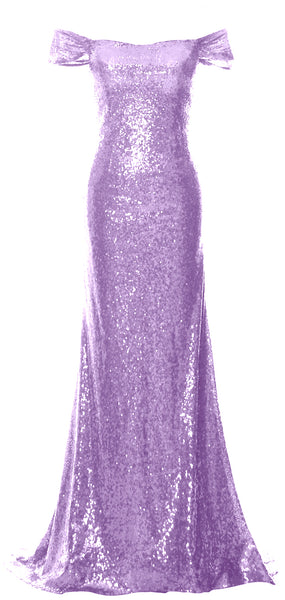 MACloth Women Off the Shoulder Prom Gown Mermaid Sequin Long Formal Evening Gown