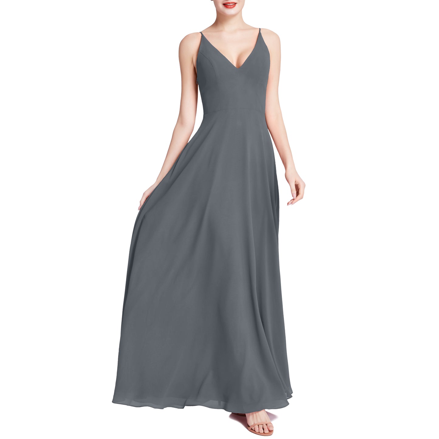 MACloth Mujeres Cuello en V Maxi Boda Fiesta Dama de Honor Vestidos Vestido de Noche