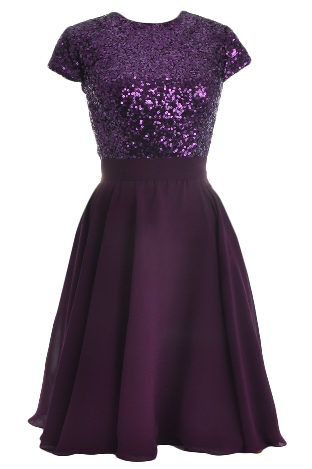 MACloth Vestido de fiesta formal de chifón corto con lentejuelas y mangas cortas para mujer