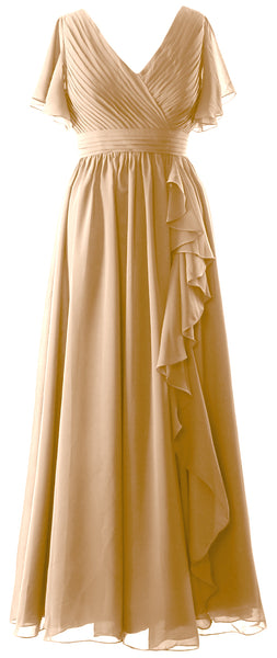 MACloth Mother of the Bride Dresses with Sleeves V Neck Long Wedding Formal Gown
