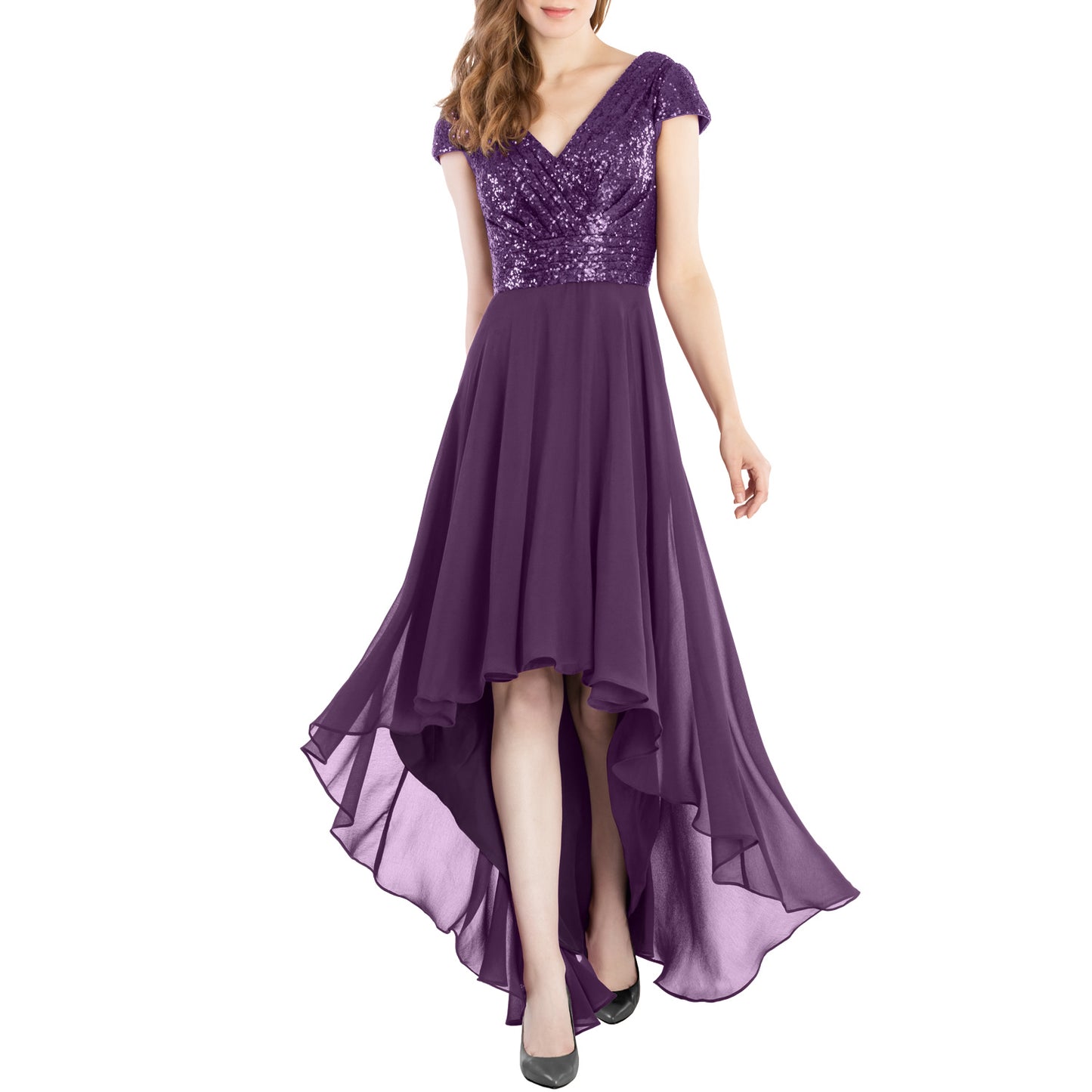 Vestidos de novia de MACloth con mangas cortas y lentejuelas, vestido formal de boda