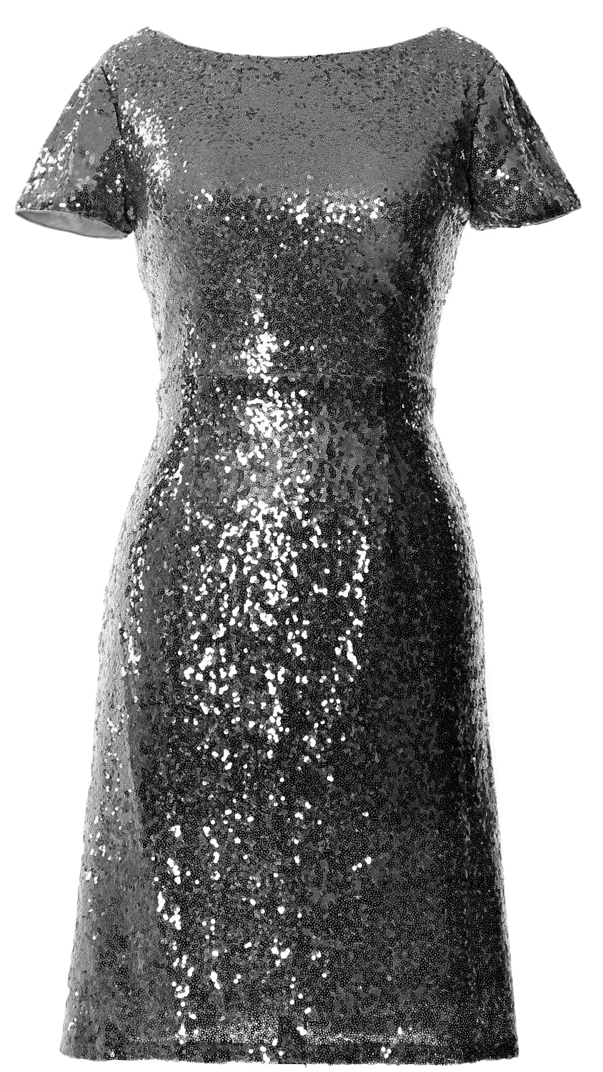 MACloth Damen Kurze Ärmel Knielange Pailletten Brautjungfern Cocktailkleider
