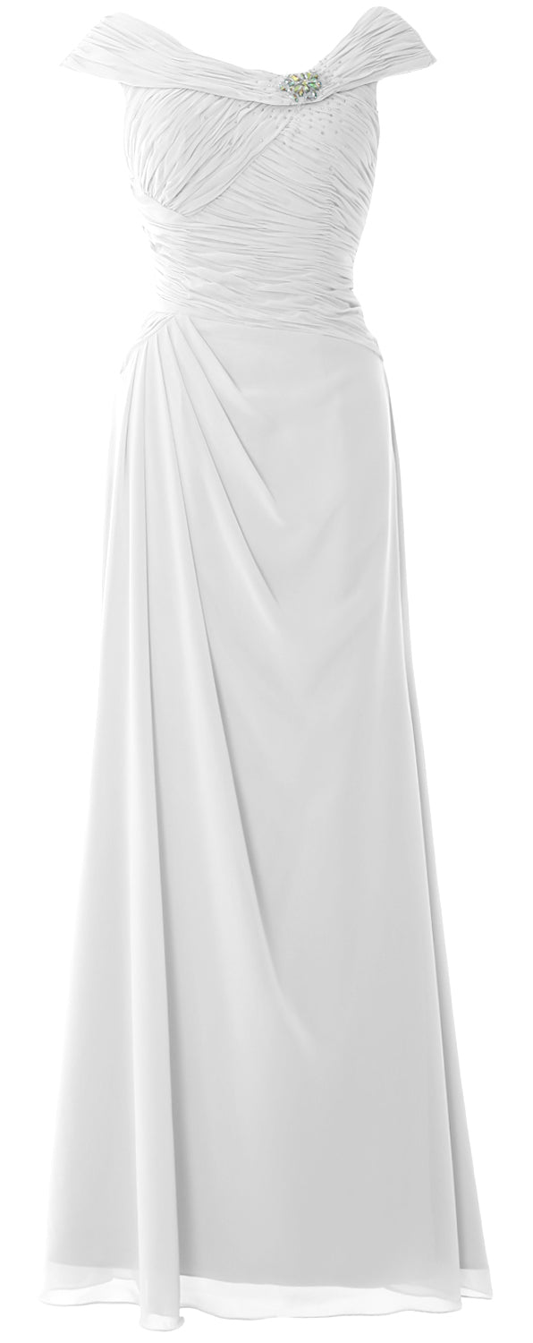 MACloth Women Cap Sleeves Boat Neck Formal Gown Long Mother of the Bride Dress