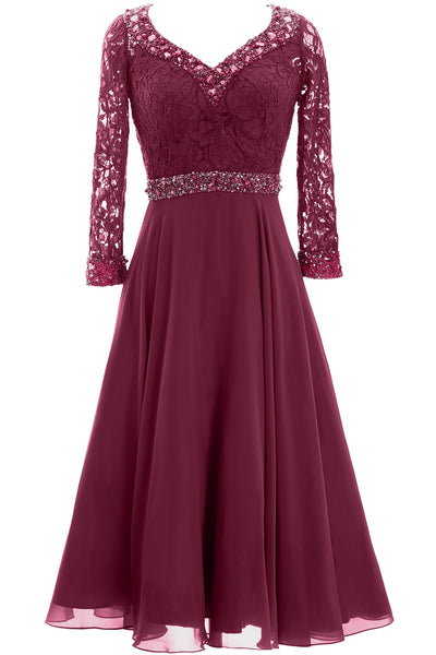MACloth Women 3/4 Sleeve Lace Wedding Tea Length Mother of Bride Dresses Midi