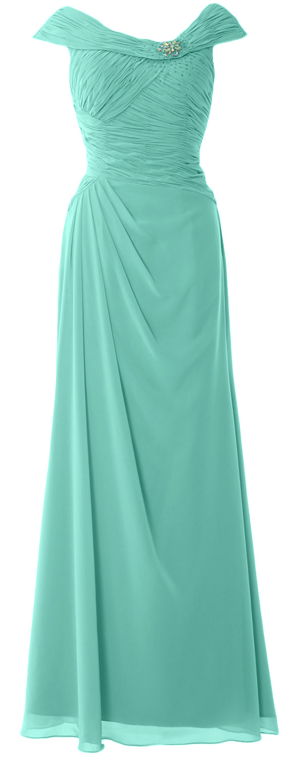 MACloth Women Cap Sleeves Boat Neck Formal Gown Long Mother of the Bride Dress