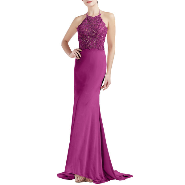 MACloth Women Sleeveless Halter Jersey Mermaid Long Prom Party Dresses Evening