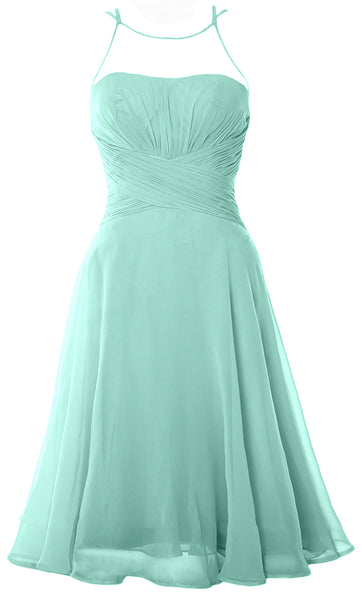 MACloth Elegant Illusion Short Cocktail Dress Chiffon Wedding Party Formal Gown
