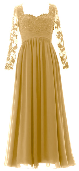MACloth Women Mother of the Bride Dresses Lace Formal Evening Gown with Sleeves