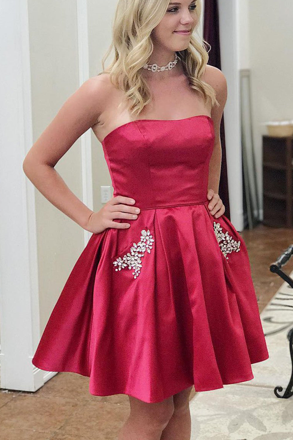 MACloth Trägerloses Sweetheart Mini Ballkleid Homecoming Kleid Himmelblau Hochzeitsfeierkleid