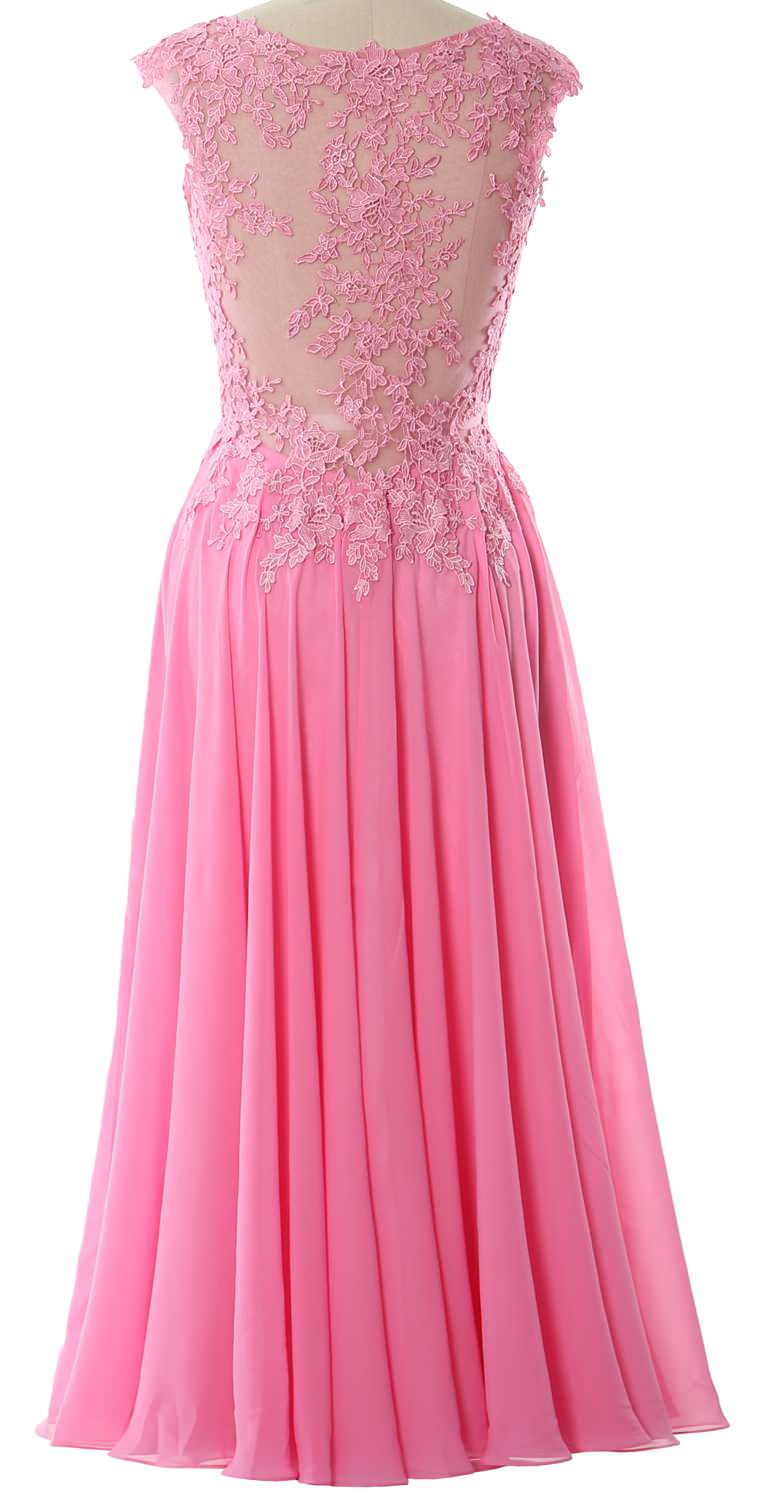 MACloth Women V Neck Lace Mother Bride Dresses Midi Tea Length Wedding Dinner